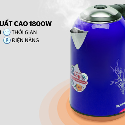 Bình Đun Siêu Tốc Inox 2 Lớp Sunhouse SHD1382 (1.7L) - Xanh- Hàng chính hãng