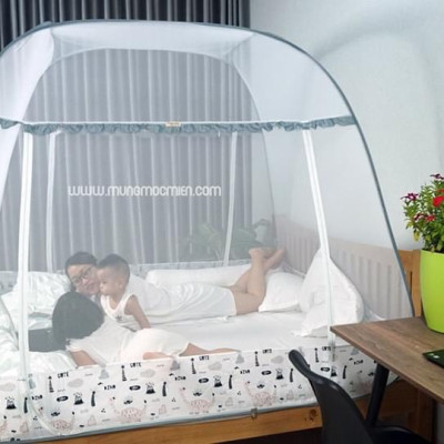 Màn chụp cao cấp Mộc Miên đỉnh rộng Mẫu Xám Khủng Long - Kích thước 1,6mx2m - 2 cửa ( Hà Nội )