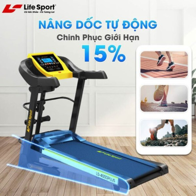 Máy Chạy Bộ Lifesport LS-4000 Plus, Máy Chạy Bộ Có Thảm Chạy Rộng Khả Năng Giảm Sóc Tuyệt Vời, Có Thế Tự Nâng Dốc