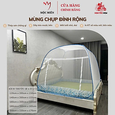 Mùng Chụp Mộc Miên - Tự Bung Đỉnh Rộng Có Viền Chân - Trăng Viền Xanh
