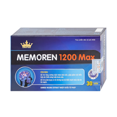 Viên uống Memoren 1200 Max Kingphar, hộp 30v, tăng tuần hoàn não, giảm đau đầu, cổ vai, gáy