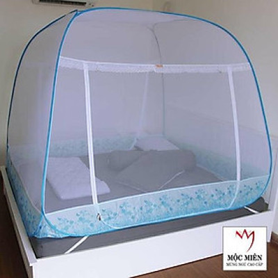 Màn Chụp , Mùng Chụp Cao Cấp Mộc Miên Đỉnh Rộng - Kích Thước 1,4mx2m Trắng Viền Xanh ( Hà Nội )