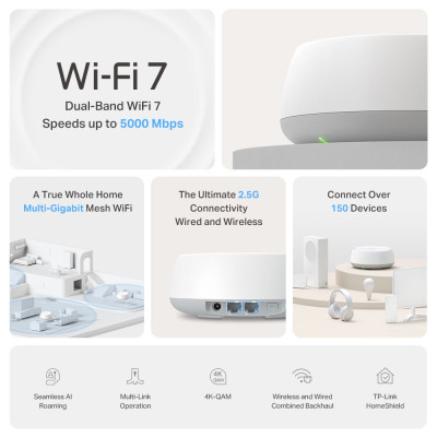 Bộ phát WIFI Mesh TP-Link Deco BE25 | WIFI 7 BE5000 2 băng tần 2.4 & 5Ghz | Dễ cài đặt | Phủ sóng rộng | Bảo hành 2 năm | Hàng Chính Hãng