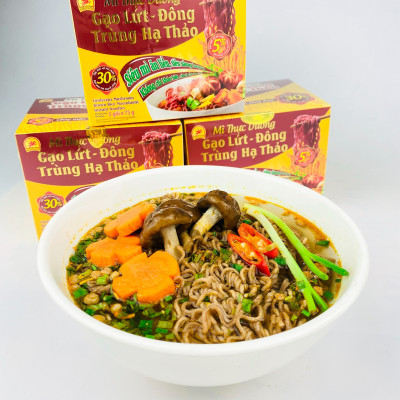 Mì ăn liền Gạo lứt - Đông trùng hạ thảo Healwa (1 hộp x 3 gói x 75g) chua cay nấu khô hay nước dùng chay mặn đều được