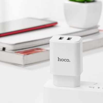 Củ Sạc Hoco C62A - 2 Cổng  USB - Tặng Cáp Micro Usb - Chính Hãng 