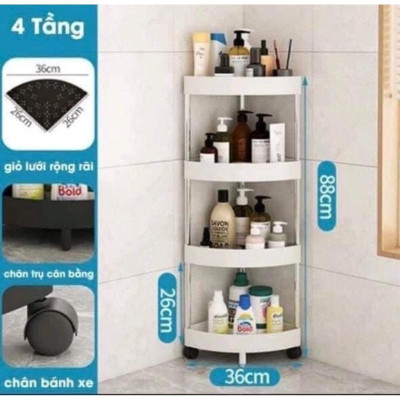 Kệ góc tường tam giác 4 tầng có bánh xe di chuyển