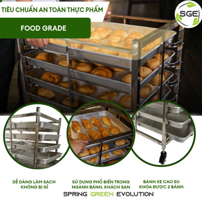 Kệ Inox Khay Bánh/ Xe Hong Bánh SGE  6-10-15-30 tầng khay 46x72cm Chất Liệu Inox, Có Khoá Bánh