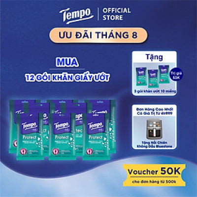[MUA 12 GÓI TẶNG 3 GÓI] Khăn ướt cao cấp Tempo Wet Wipes - Diệt khuẩn 99% - Thương hiệu Đức