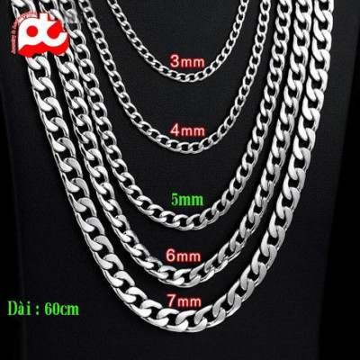 Dây chuyền nam titan cao cấp sang trọng thép không gỉ lặc trangsucpt kích cỡ 7mm màu trắng PTDCNA01