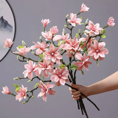 Cành hoa mộc lan cao su 3 bông 1 nụ - Dài 60cm - Cây giả, hoa lụa Decor trang trí nhà cửa.