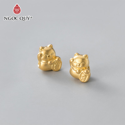 Charm mèo thần tài may mắn bạc mạ vàng - Ngọc Quý Gemstones