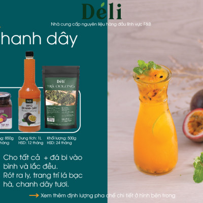 Trà Olong Déli 500gr+ Mứt chanh dây Déli 1lit+ Siro chanh dây Déli 1lit [COMBO nguyên liệu pha chế 40ly trà chanh dây] HSD: 12 tháng, chuyên dùng cho các quán