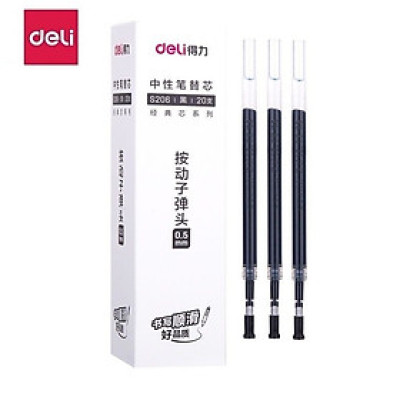 Hộp 12 cây bút bi nước Deli 057B mực đen ngòi 0.5mm / Bút 057 A057B vỏ trong suốt ruột S206 thay thế