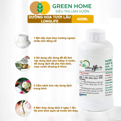 Dưỡng Hoa Lâu Tàn GreenHome, Longlife, Chai 400ml, Nhập Khẩu ISRAEL, Giữ Hoa Lâu Tàn Lên Đến 14 Ngày