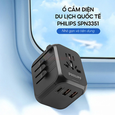 Ổ cắm điện Philips Travel Extension Socket 2USB 1Type-C PD20W SPN3351 - Hàng chính hãng