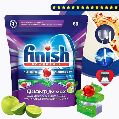 Túi 60 viên rửa chén Finish Quantum Max Dishwasher Tablets Apple&Lime QT025461 - hương chanh, táo