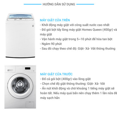 Combo 2 Bột Tẩy Vệ Sinh Lồng Máy Giặt Homes Queen (400g / Túi)