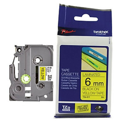 Nhãn tiêu chuẩn Brother TZe-611, (6mm x 8m - Chữ đen trên nền vàng, chống thấm nước) - Hàng chính hãng