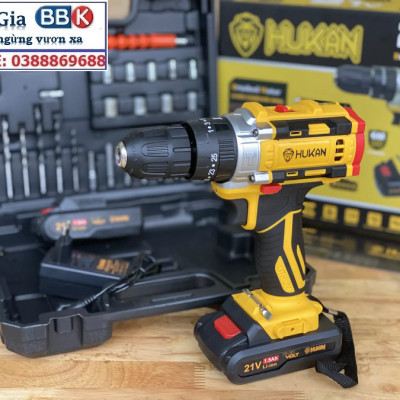 Máy khoan pin HUKAN 21V 3 chức năng tặng bộ phụ kiện mũi khoan