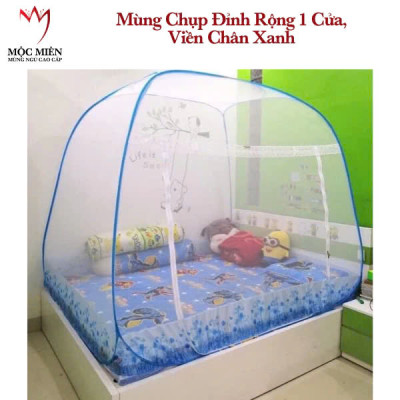 Màn Chụp , Mùng Chụp Cao Cấp Mộc Miên Đỉnh Rộng - Kích Thước 1,6mx2m Trắng Viền Xanh ( Hà Nội )