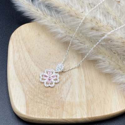 Dây Chuyền Bạc 925 Kiểu Dây Xoắn Kép Cỏ 4 Lá May Mắn Chính Hãng Bạc Hiểu Minh DMD516