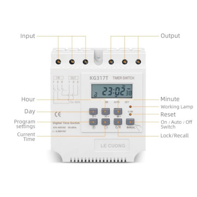 Công Tắc (Timer) Hẹn Giờ KG317T Cho Thiết Bị 3 Pha 380V 25A có 28 chương trình on/off 