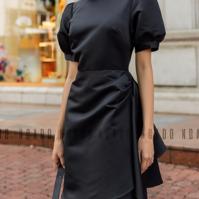 Đầm đen cổ tròn NGADO , đầm nữ , váy đầm thiết kế , sang trọng , dự tiệc