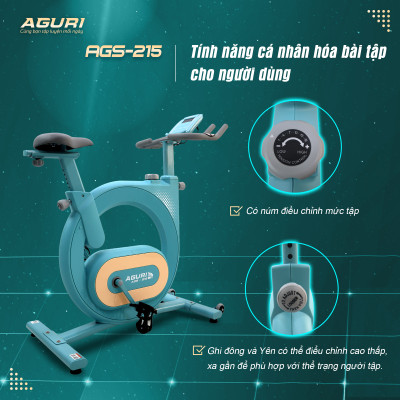 Xe đạp tập tại nhà AGS-215 khung sườn vững chãi, tay cầm đa chấu, đồng hồ thông minh, vòng bi NBK Nhật, tải trọng 150kg