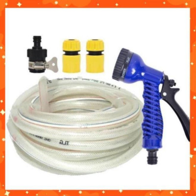 Bộ dây tăng áp 3 lần vòi xịt nước rửa xe, tưới cây loại 3-5m(cút nhựa nối nhựa đen) 206843