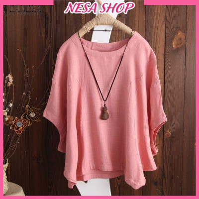 Áo kiểu nữ đẹp, chất liệu đũi mềm mát, áo kiểu form rộng cánh dơi, thời trang nữ NeSa Shop,  AKH.036
