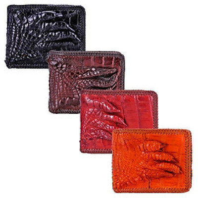 HC2716-17-18-19 - Ví nam Huy Hoàng da cá sấu đan viền gù chân màu đen, nâu đất, nâu đỏ, vàng bò
