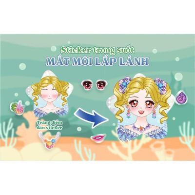 Sách - Trang Điểm Công Chúa Nami - Công Chúa Đại Dương - Tô Màu Và Bóc Dán Hơn 100+ Stickers Xinh Đẹp Cho Bé Gái - Megabook