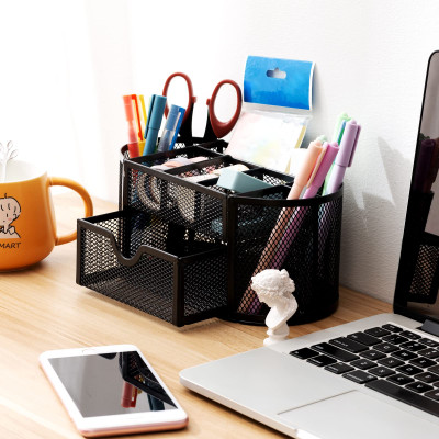 Hộp Khay Ống Đựng Cắm Bút Kim Loại Để Bàn