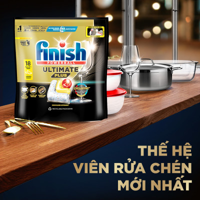 Combo 3 Viên rửa chén Finish Ultimate 18 viên + Nước làm bóng 500ml + Muối rửa chén 2kg
