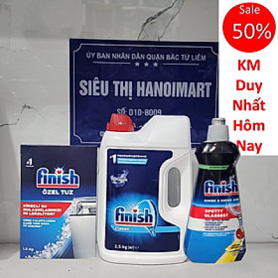 Combo muối rửa bát Finish 1.2kg+Bột Finish 2,5kg+Nước làm bóng finish chuyên dùng cho máy 400ml