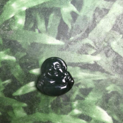 MẶT DÂY CHUYỀN HÌNH PHẬT DI LẶC CHO BÉ  ĐÁ CẨM THẠCH TỰ NHIÊN XANH ĐẬM 20mm đk 18mm sâu 5mm 