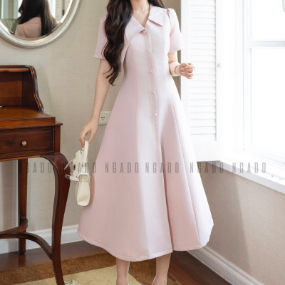 Đầm hồng cổ vest NGADO , đầm công sở , dự tiệc