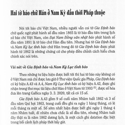 HAI TỜ BÁO CHỮ HÁN Ở NAM KỲ ĐẦU THỜI PHÁP THUỘC - Bìa cứng