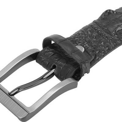 Thắt Lưng Nam Da Cá Sấu Nguyên Con Bản Lớn Bát Gài Đầu Kim Huy Hoàng HT4273 - Đen