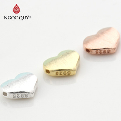 Charm bạc trái tim xỏ ngang màu vàng hồng - Ngọc Quý Gemstones
