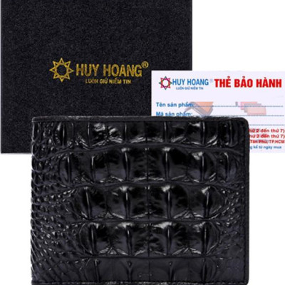 Ví Nam Da Cá Sấu Gai Lưng Huy Hoàng HT2210 (12.5 x 10 cm) - Đen