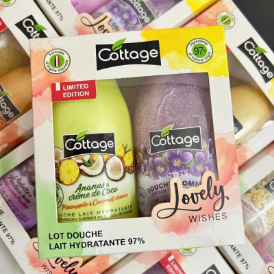 Set 2 chai sữa tắm + tdc Cottage dứa dừa và hoa tím