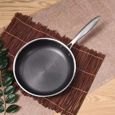 Chảo Vân Tổ Ong Inox 304 Đáy Bằng Siêu Chống Dính 28Cm Dùng Cho Mọi Loại Bếp