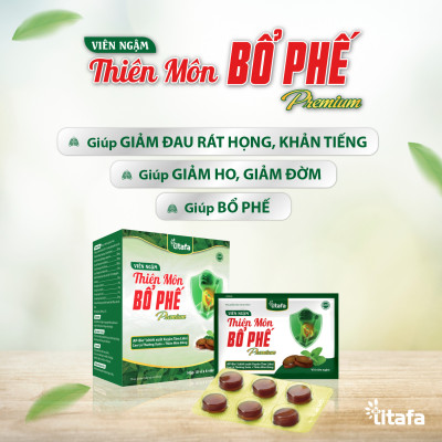 Viên ngậm Thiên Môn Bổ Phế Premium – Giúp giảm nhanh ngứa rát họng, đau họng, khản tiếng, giảm ho, bổ phế do viêm họng, viêm phế quản [Chính hãng TITAFA]  