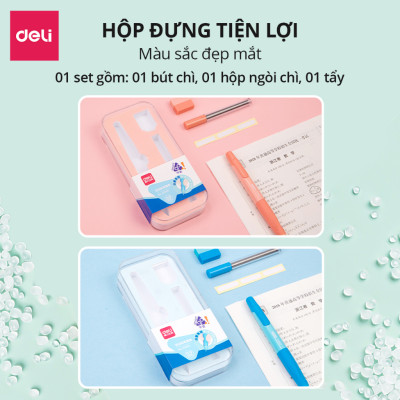 Set bút chì kim bấm ngòi kèm hộp ruột chì và tẩy cao cấp cho học sinh, văn phòng, tiện lợi, nhỏ gọn, màu sắc trẻ trung