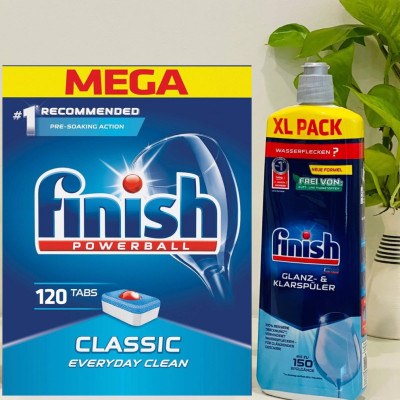 Viên rửa bát Finish 120 viên + Nước làm bóng Finish 800ml dùng cho Máy rửa bát