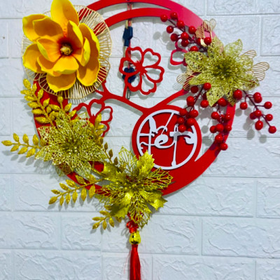 Vòng trang trí Tết - Khung decor hoa -Kích thước 40cm - Cây giả, hoa lụa Decor trang trí nhà cửa