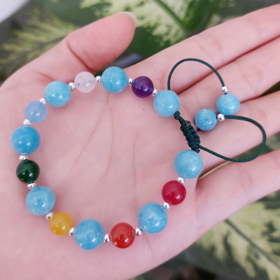 Vòng tay Nữ phong thủy đá Aqua đa sắc kết dây thủ công hút Tài Lộc Duyên