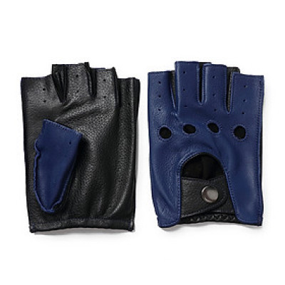 Găng tay nam hở ngón da cừu nguyên tấm BHY8853 màu Xanh dương, Bao da lái xe