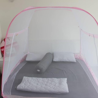 Màn đỉnh rộng tự bung cao cấp Mộc Miên loại trắng viền hồng loại 1m6x2m - 3 cửa 